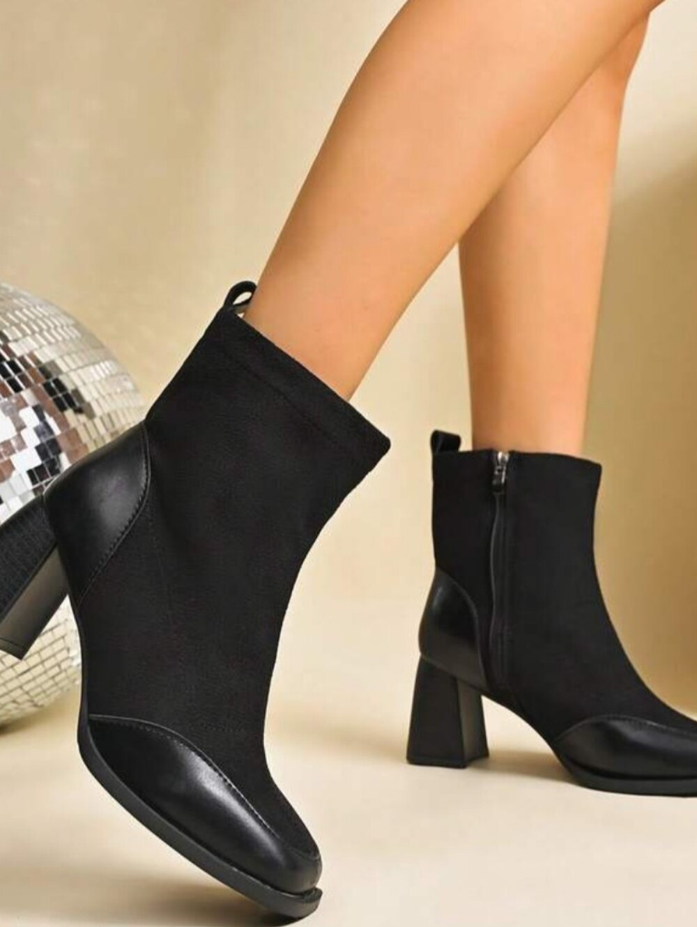 Womens Black Faux Suede Ankle Booties Square Toe Zip Comfort US 11 EU 42 EUC